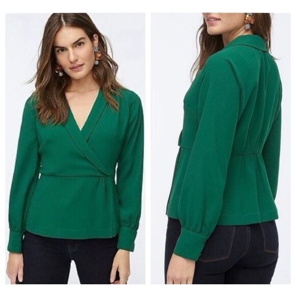 EUC! J. Crew Green Long Sleeve Faux Wrap Blouse/Suit Top - 4P - Picture 1 of 11
